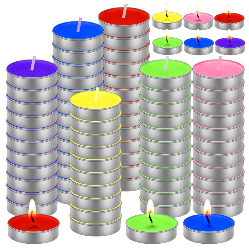 Landhoow 300 Pcs Unscented Assorted Colors Tealight Candles 6 Colors Mini Tealight Candles Bulk 2 Hours Burn Time Small Flameless Votive Smokeless Tealights for Christmas New Year Wedding Decor