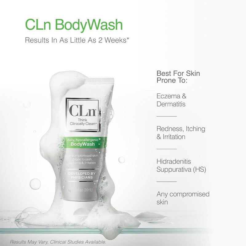 CLn® BodyWash – Non-Drying Body Wash Preserved with Sodium Hypochlorite, For Compromised Skin Prone to Eczema, Dermatitis, Rash & Hidradenitis Suppurativa, Fragrance-Free & Paraben-Free, 3 fl oz - Image 2
