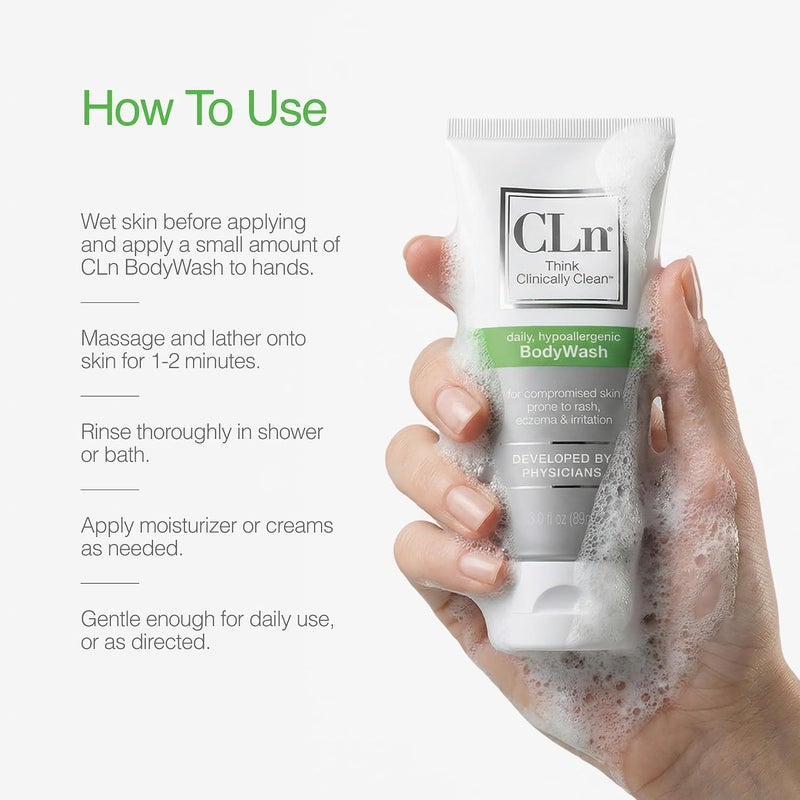 CLn® BodyWash – Non-Drying Body Wash Preserved with Sodium Hypochlorite, For Compromised Skin Prone to Eczema, Dermatitis, Rash & Hidradenitis Suppurativa, Fragrance-Free & Paraben-Free, 3 fl oz - Image 5