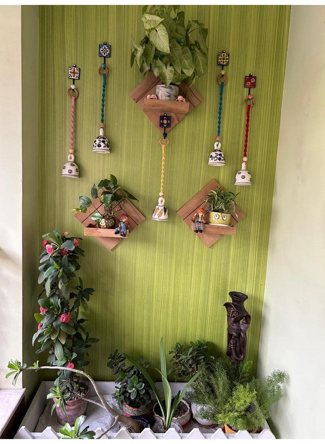 Shopping Shots Ceramic Hand-Painted Macrame Bell Bohemian- Flowers Printed Pack of 5 Large Size Ringing Bells (Bell Height 5 inch) with Ceramic Hooks. Assorted Colours - Image 2