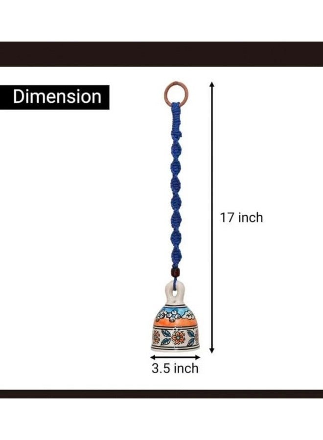 Shopping Shots Ceramic Hand-Painted Macrame Bell Bohemian- Flowers Printed Pack of 5 Large Size Ringing Bells (Bell Height 5 inch) with Ceramic Hooks. Assorted Colours - Image 5