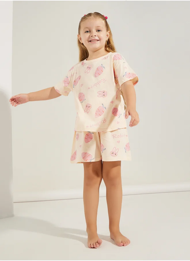 Styli Styli Bunny Carrot Print T-Shirt and Shorts Set