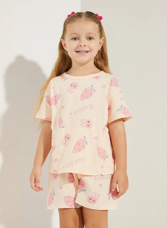 Styli Styli Bunny Carrot Print T-Shirt and Shorts Set