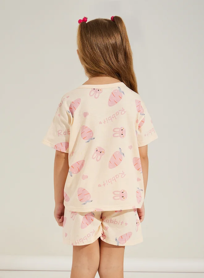 Styli Styli Bunny Carrot Print T-Shirt and Shorts Set