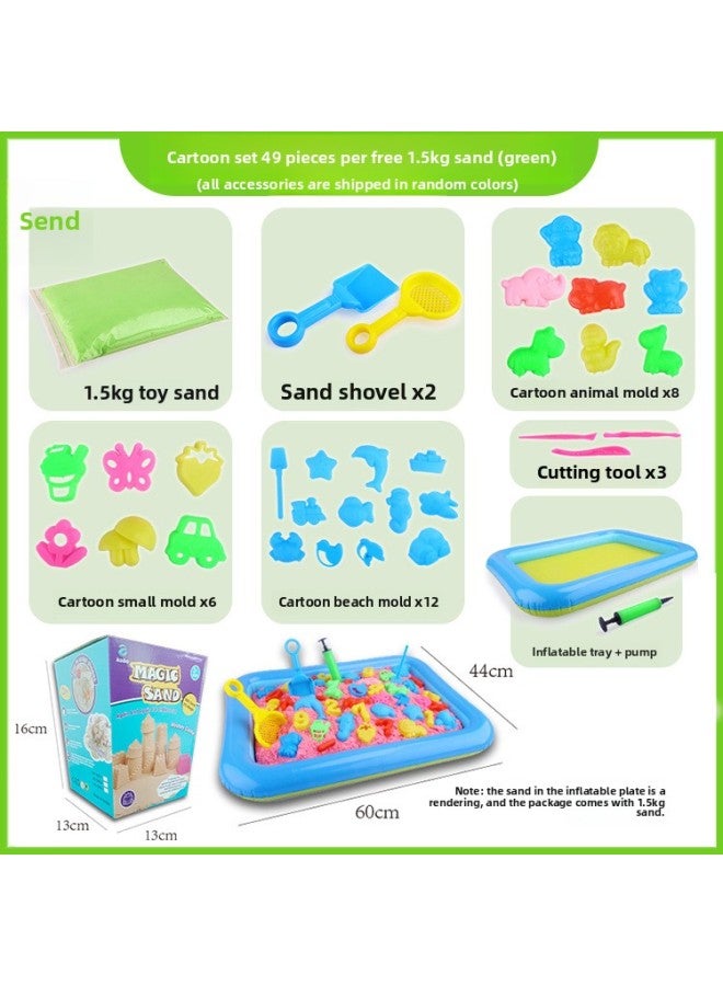 Children's Space Toy Sand Suit Boys And Girls Magic Mud Power Clay Plasticine Color Mud-Specifications:B Cartoon Set 49 Pieces-green Sand - Image 1