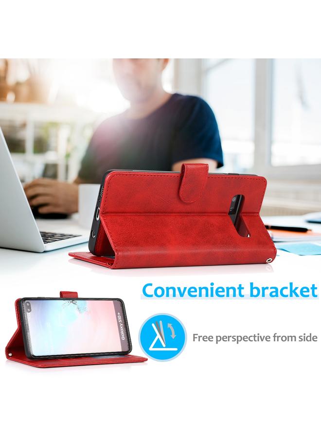 اس-توب جراب لهاتف Samsung Galaxy S10+ من جلد العجل 2 في 1، غطاء خلفي مغناطيسي قابل للفصل، جراب جلدي أفقي قابل للطي مع حامل وفتحات للبطاقات ومحفظة وإطار للصور - Image 5