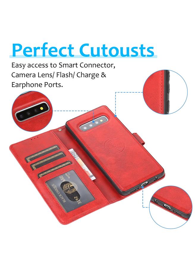 اس-توب جراب لهاتف Samsung Galaxy S10+ من جلد العجل 2 في 1، غطاء خلفي مغناطيسي قابل للفصل، جراب جلدي أفقي قابل للطي مع حامل وفتحات للبطاقات ومحفظة وإطار للصور - Image 4