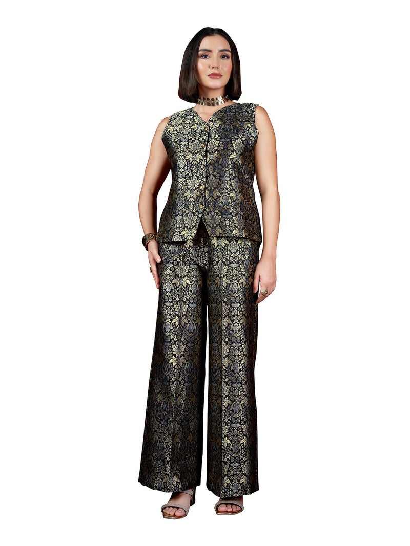 PURVAJA Womenn's Sleeveless Shirt Pant Printed Co-Ords Set [Razy-054-Black-S] - Image 5