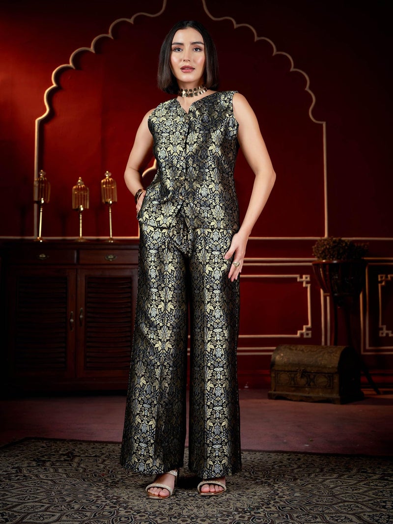 PURVAJA Womenn's Sleeveless Shirt Pant Printed Co-Ords Set [Razy-054-Black-S] - Image 2
