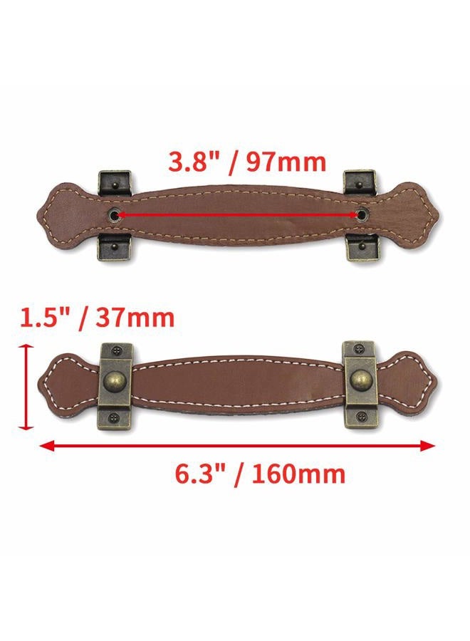 Seimneire 6pcs Surface Leather Furniture Handle, 6.3" Retro Style Leather Pull Handle for Drawer/Cabinet/PU Suitcase - Brown - Image 5