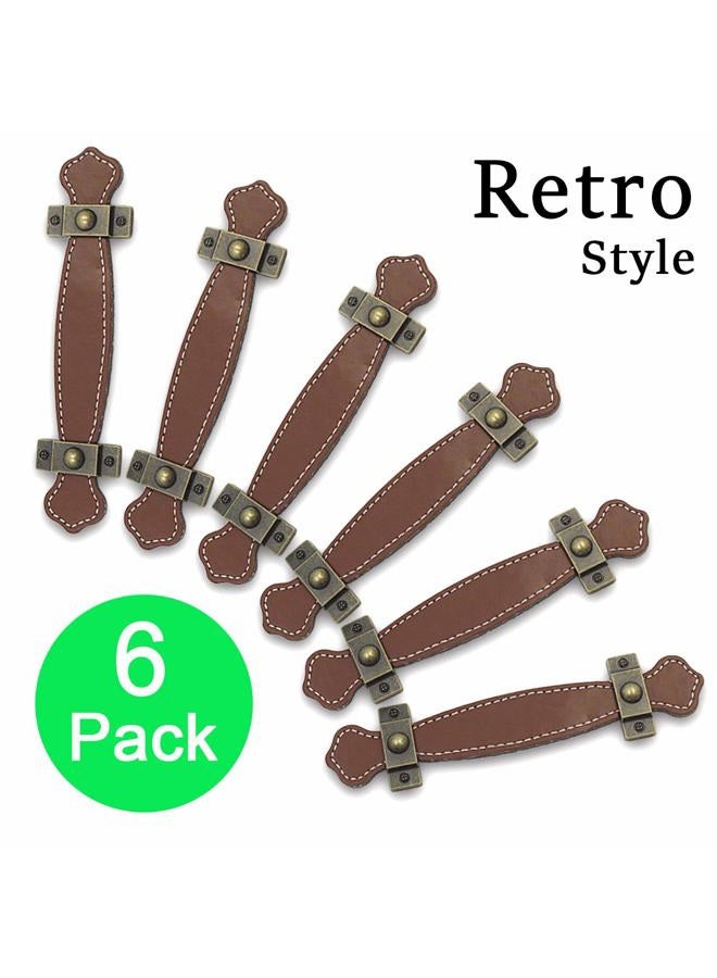 Seimneire 6pcs Surface Leather Furniture Handle, 6.3" Retro Style Leather Pull Handle for Drawer/Cabinet/PU Suitcase - Brown - Image 2