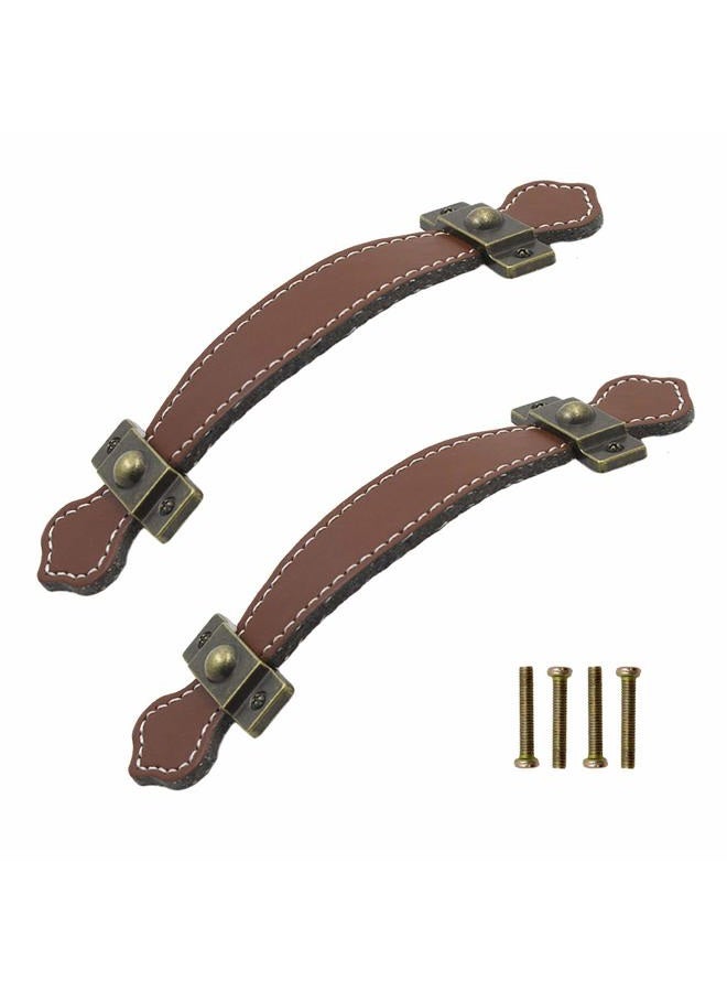 Seimneire 6pcs Surface Leather Furniture Handle, 6.3" Retro Style Leather Pull Handle for Drawer/Cabinet/PU Suitcase - Brown - Image 3