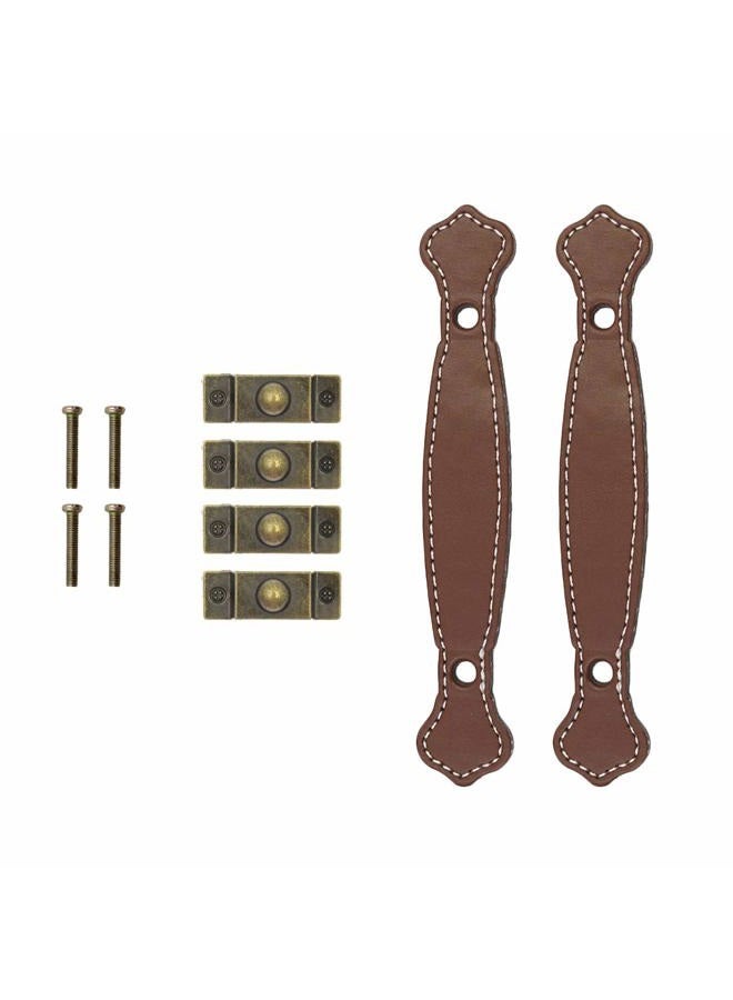 Seimneire 6pcs Surface Leather Furniture Handle, 6.3" Retro Style Leather Pull Handle for Drawer/Cabinet/PU Suitcase - Brown - Image 4