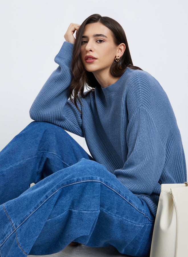 Styli Medium Blue Chunky Knit Sweater - Image 1