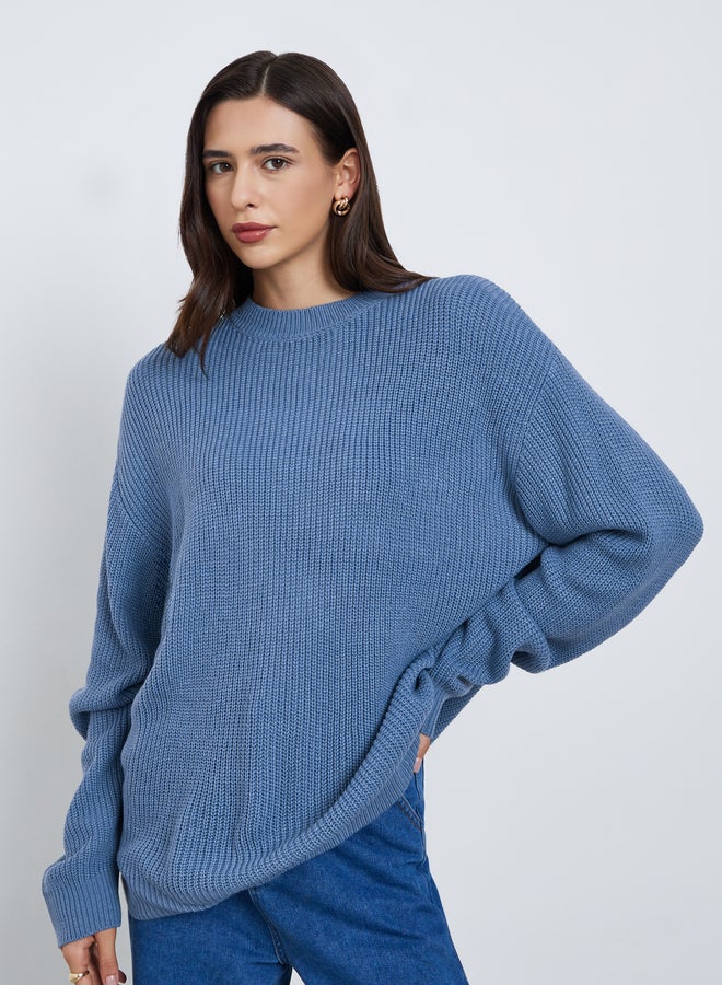 Styli Medium Blue Chunky Knit Sweater - Image 3