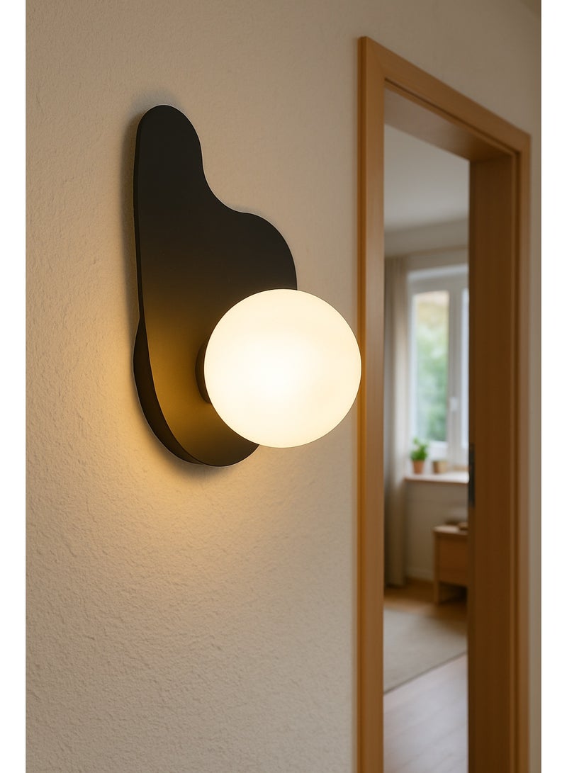 نجفة شوب "ابليك حائط مودرن معدن بكرة زجاج مضيئة ، تصميم انسيابي أنيق مناسب لغرفة النوم والممراتG9 - Image 1