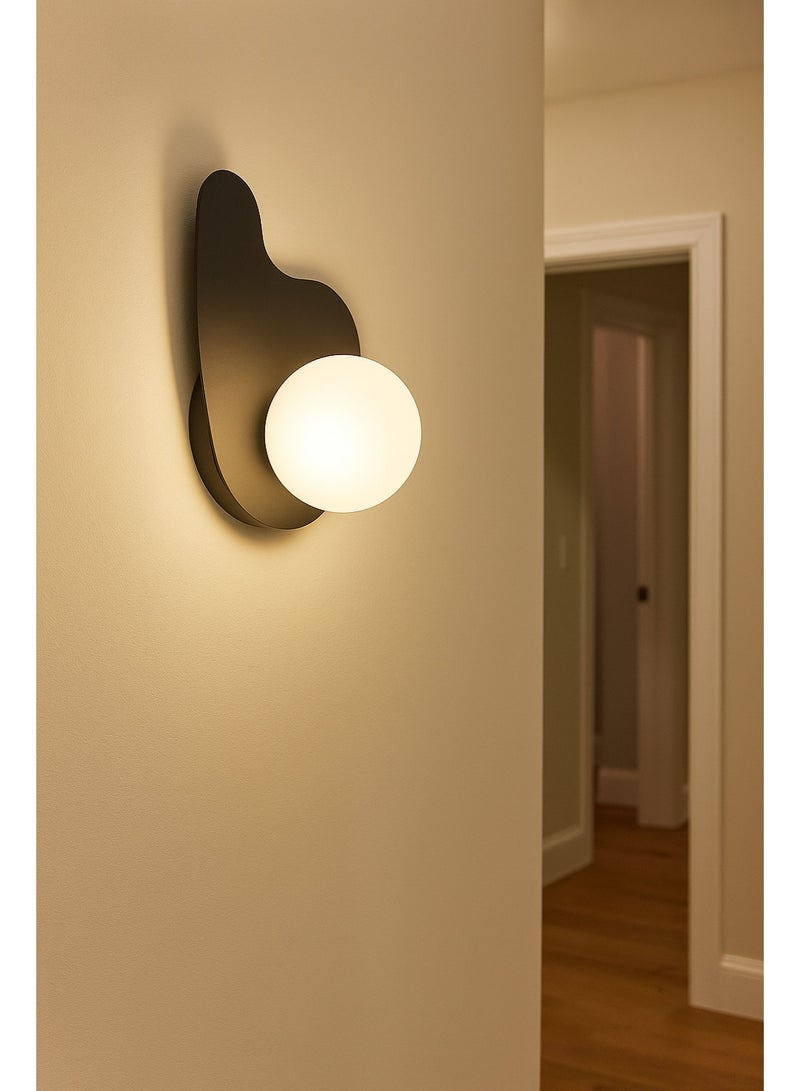 نجفة شوب "ابليك حائط مودرن معدن بكرة زجاج مضيئة ، تصميم انسيابي أنيق مناسب لغرفة النوم والممراتG9 - Image 2