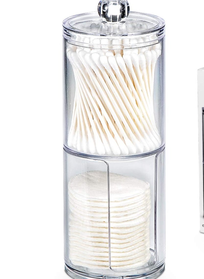 Holder Dispenser Set - Apothecary Jars Bathroom Clear Plastic Acrylic for Cotton Balls,Cotton Swabs,Q-Tips,Cotton Rounds,Makeup Pads Storage Canister - Image 1