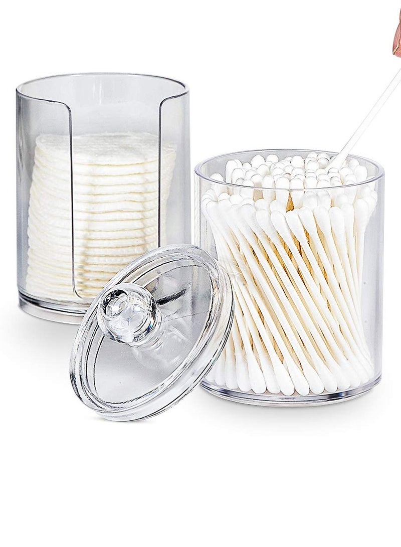 Holder Dispenser Set - Apothecary Jars Bathroom Clear Plastic Acrylic for Cotton Balls,Cotton Swabs,Q-Tips,Cotton Rounds,Makeup Pads Storage Canister - Image 4