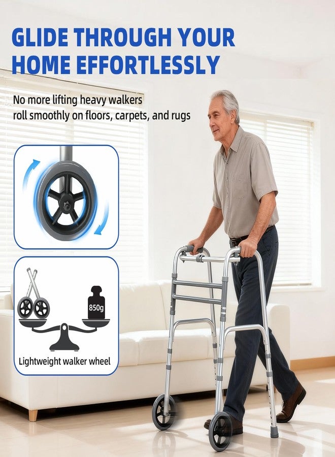 EldHilfe Walker aid Replacement Heavy-Duty Aluminum Caster Wheels with Non-Slip Foot Pads, Suitable for Standard Walker aid, Indoor and Outdoor Use (Gray-Black, 12 x 5 inches) - Image 3