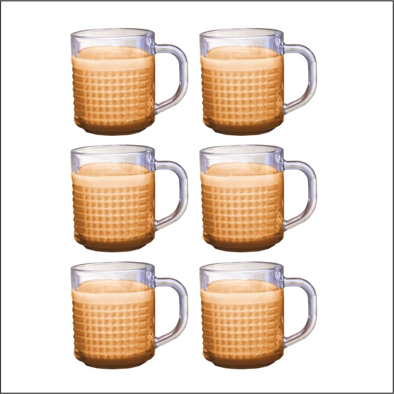 Yera 250ml Glass Tea Cup with Exquisite Design, Ideal for Regular Use and Perfect for Serving Hot Tea & Coffee - Glass Cup with Design, Set of 6 - Image 5