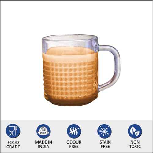 Yera 250ml Glass Tea Cup with Exquisite Design, Ideal for Regular Use and Perfect for Serving Hot Tea & Coffee - Glass Cup with Design, Set of 6 - Image 3