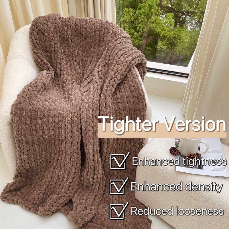 Maetoow Tighter Version Chenille Chunky Knit Blanket Throw (40?50 Inch)  Handmade Warm & Cozy Blanket Couch  Bed  Home Decor  Soft Fleece Banket  Boho Thick Blankets and Giant Yarn Throws Brown - Image 2