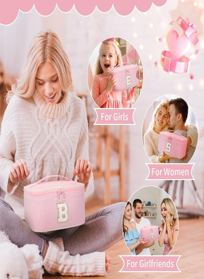 OCHEAL Makeup Bag for Women, Monogram Cosmetic Bag with Brush Holder, Pink Travel Makeup Case Beauty Toiletry Bag Organizer Personalized Gifts for Girls Bridesmaid, Sister, Wife, Friends Initial E - Image 5