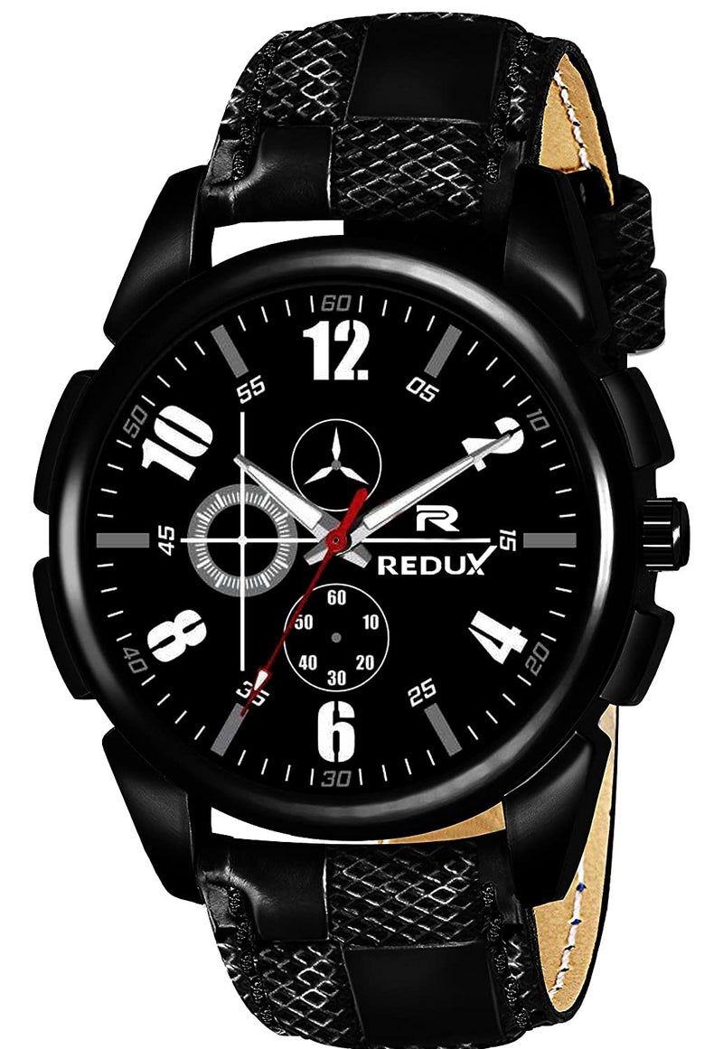 REDUX Leather Analogue Black Dial Men's & Boy's Watch - Image 1