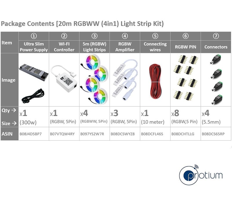protium Protium Smart Light Strip Kit RGB with Warm White 4in1 Chip Compatible with Alexa and Google Assistant No Music Function 20 Meter Set 60Lm PRMS120P51  - Image 2