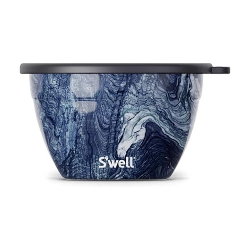 S'well Sâ€™well Stainless Steel 64oz Salad Bowl Kit, Azurite Color, Includes 2oz Condiment Container and Removable Tray, Leak-Proof, Easy to Clean, Dishwasher Safe - Image 1
