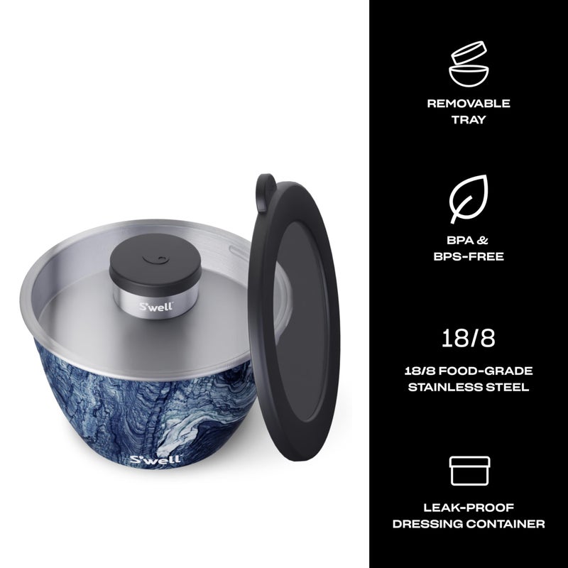 S'well Sâ€™well Stainless Steel 64oz Salad Bowl Kit, Azurite Color, Includes 2oz Condiment Container and Removable Tray, Leak-Proof, Easy to Clean, Dishwasher Safe - Image 3
