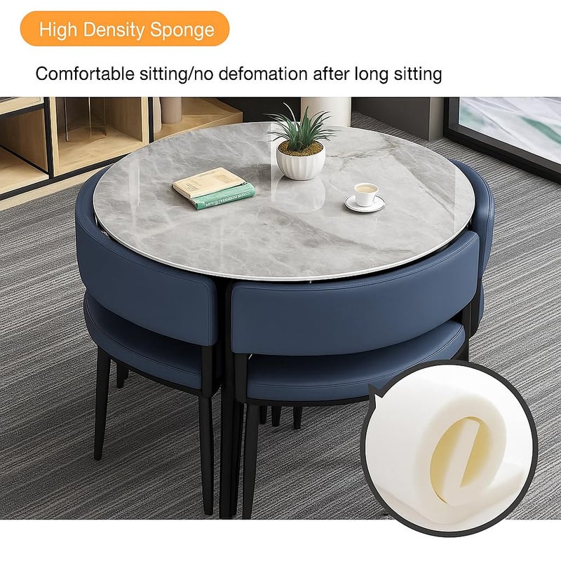 Harmony Home 5-Piece Round Dining Table Set – White  Ceramic Marble Top with Metal Legs & 4 Blue PU Leather Cushioned Chairs – Modern Dining Furniture for Kitchen & Small Spaces - Image 3