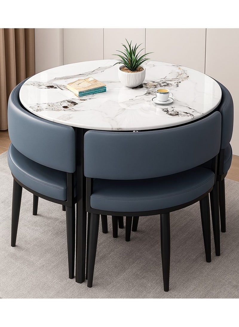 Harmony Home 5-Piece Round Dining Table Set – White  Ceramic Marble Top with Metal Legs & 4 Blue PU Leather Cushioned Chairs – Modern Dining Furniture for Kitchen & Small Spaces - Image 1