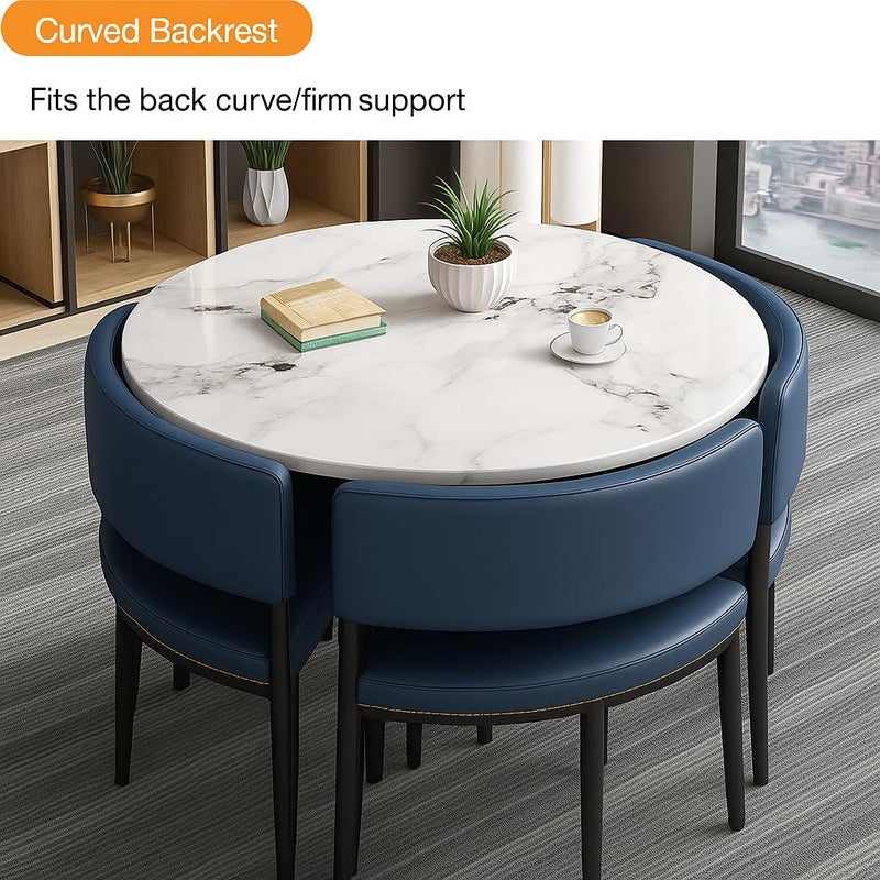 Harmony Home 5-Piece Round Dining Table Set – White  Ceramic Marble Top with Metal Legs & 4 Blue PU Leather Cushioned Chairs – Modern Dining Furniture for Kitchen & Small Spaces - Image 5