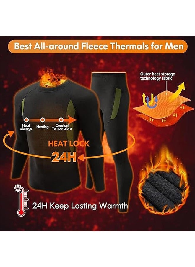 Beauenty Men's Black Thermal Fleece Underwear Set Top and Long Johns Quick Dry Base Layer - Image 4