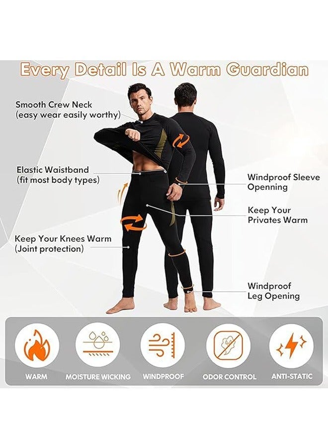 Beauenty Men's Black Thermal Fleece Underwear Set Top and Long Johns Quick Dry Base Layer - Image 3