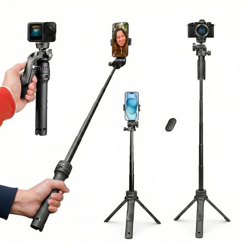 HIFFIN HTR-34 Selfie Stick Tripod, 29” Professional Tripod with Wireless Remote, Portable Travel Tripod Stand Compatible with Smartphones & Cameras for Vlogging/Video Recording/Live Streaming - Image 1