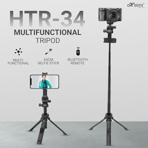 HIFFIN HTR-34 Selfie Stick Tripod, 29” Professional Tripod with Wireless Remote, Portable Travel Tripod Stand Compatible with Smartphones & Cameras for Vlogging/Video Recording/Live Streaming - Image 2