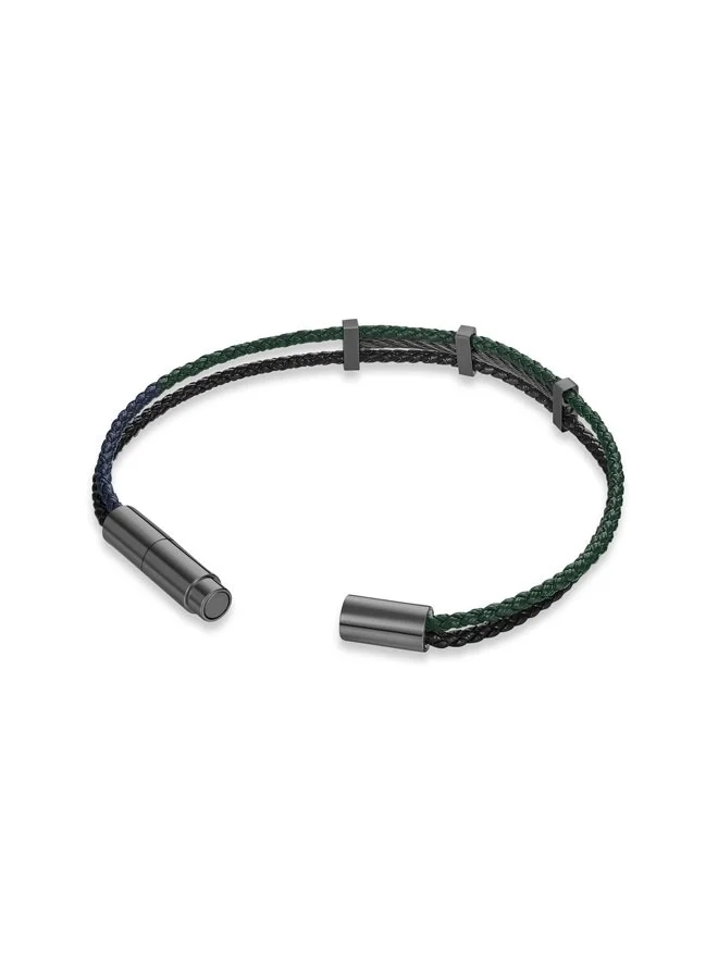 CERRUTI 1881 Vittorio Grey-Black and Olive Green Leather Bracelet