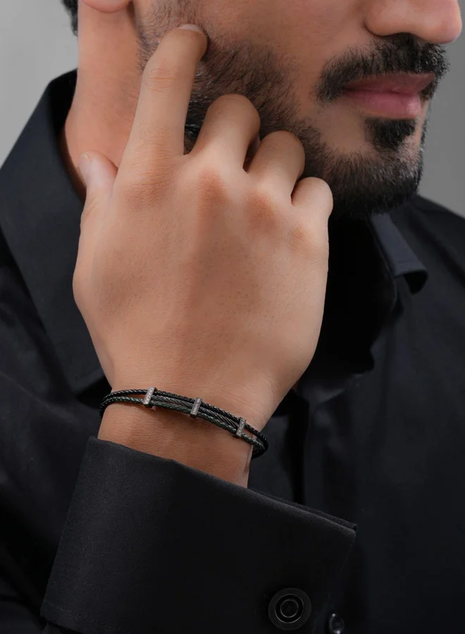 CERRUTI 1881 Vittorio Grey-Black and Olive Green Leather Bracelet