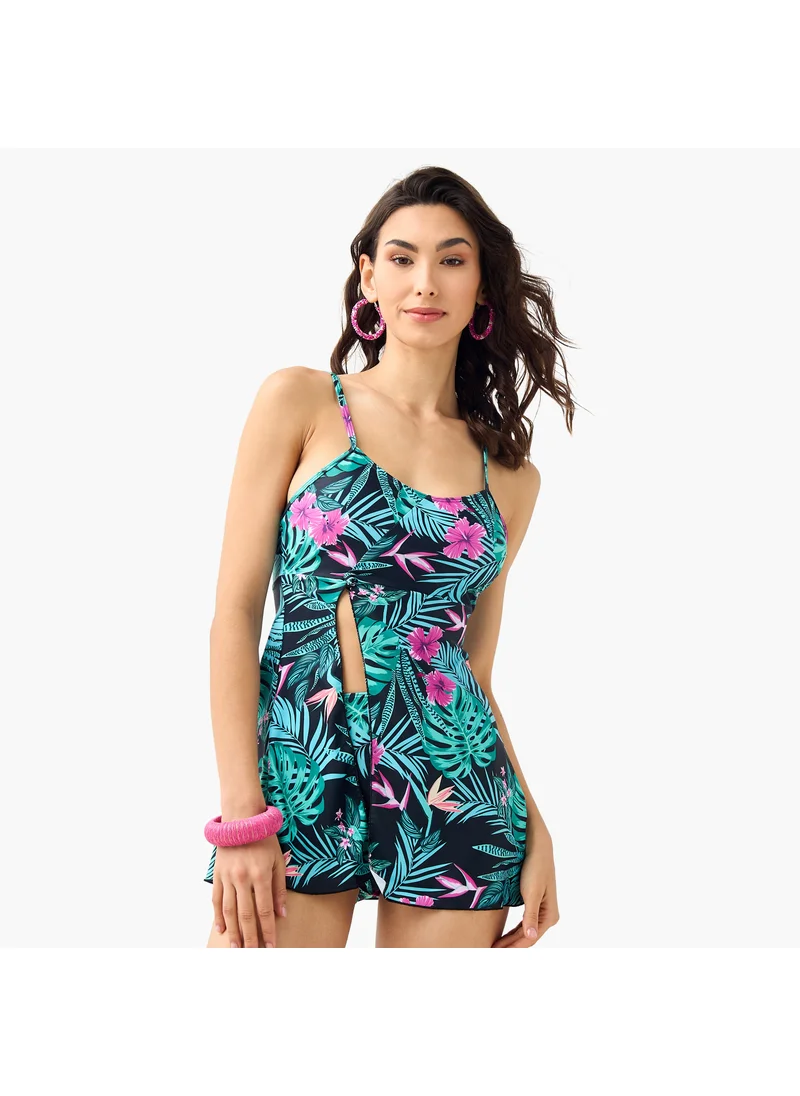 Splash FAV Floral Print Strappy Swim Top and Briefs Set