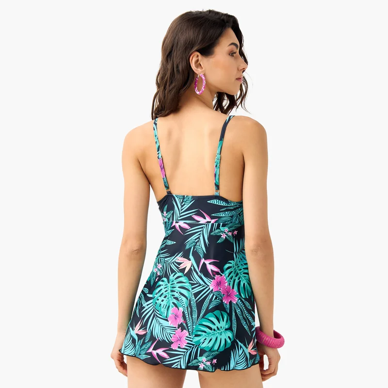 Splash FAV Floral Print Strappy Swim Top and Briefs Set