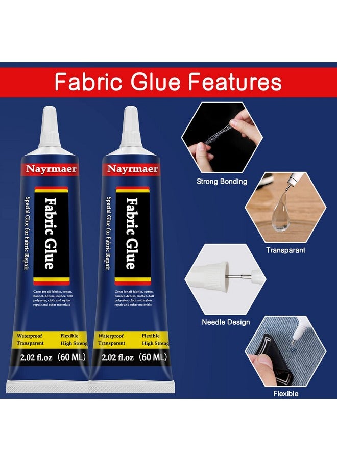 Nayrmaer - Fabric Glue, Permanent Clear Washable Clothing Glue For All Fabrics, Cotton, Flannel, Denim, Leather, Polyester, Doll Repair, 24 Hours Dry And Waterproof (Fg60G) - Image 1