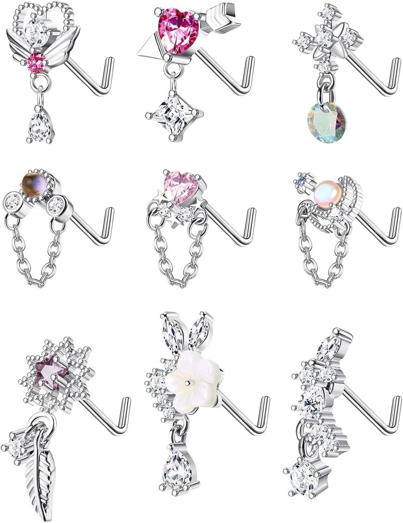 Luckam Stainless Steel Nose Studs, 1.5mm 2mm 2.5mm L Shaped Nose Rings Studs Nose Rings for Women Men Nostrial Piercing Pin Body Jewelry, Hypoallergenic - Image 1
