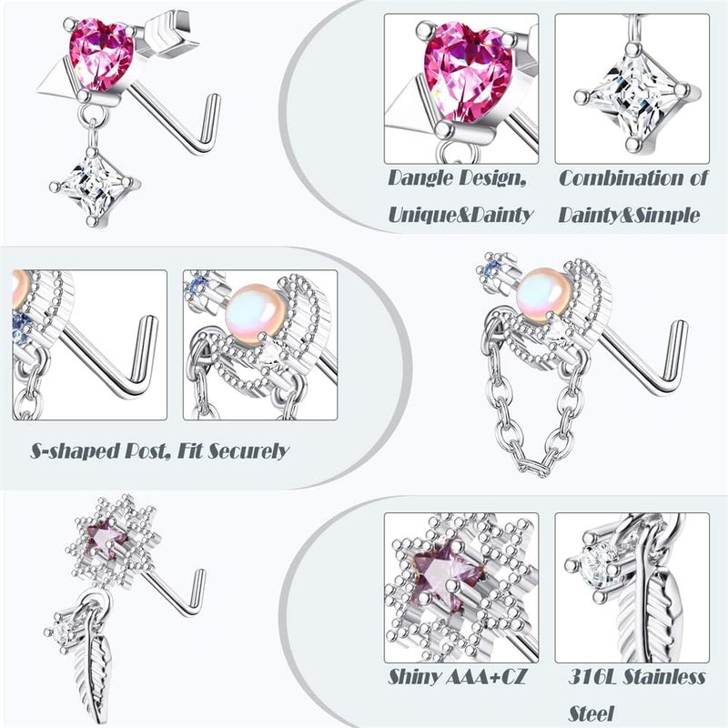 Luckam Stainless Steel Nose Studs, 1.5mm 2mm 2.5mm L Shaped Nose Rings Studs Nose Rings for Women Men Nostrial Piercing Pin Body Jewelry, Hypoallergenic - Image 4