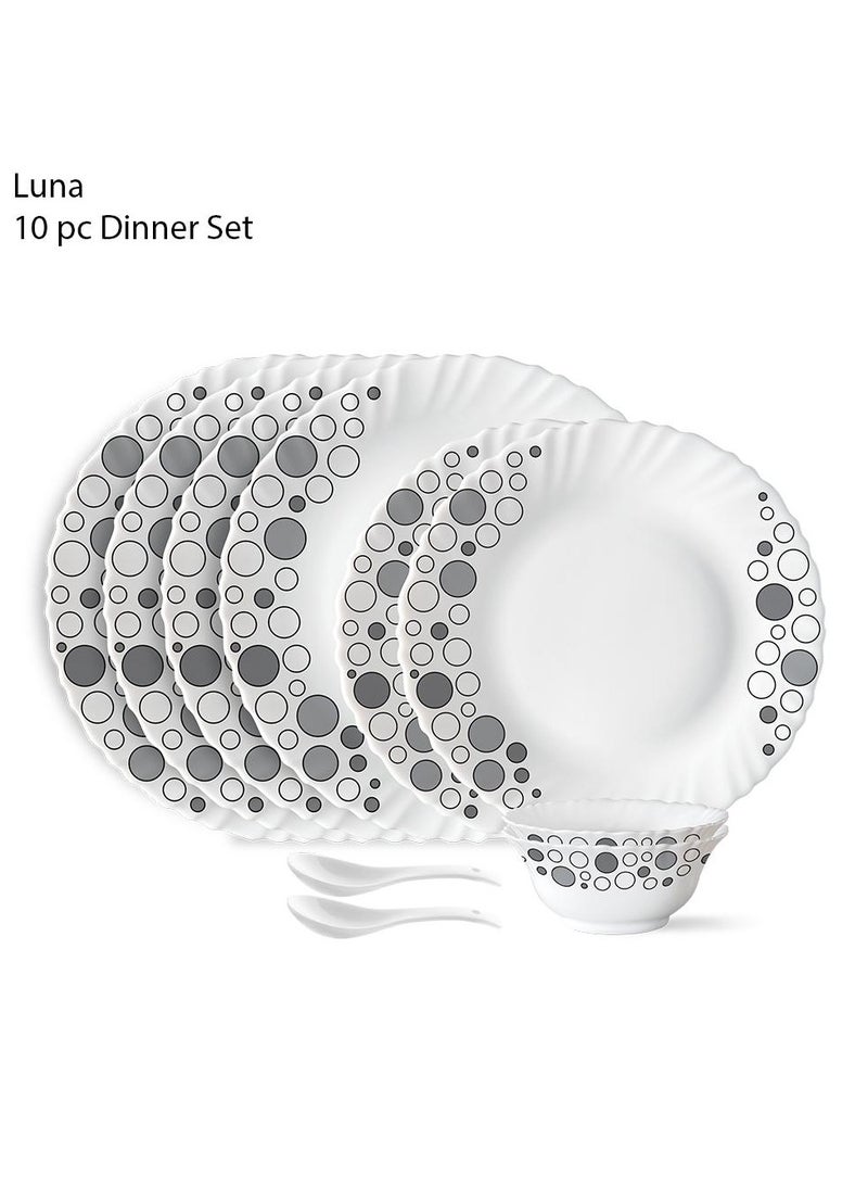 British Chef 10 Piece Opalware Luna Dinner Set | 4 Piece Dinner Plates, 2 Pcs Side Plates, 2 Pcs Soup Bowls, 2 Pcs Spoons | Microwave & Dishwasher Safe | Chip & Scratch Resistant, White  - Image 1