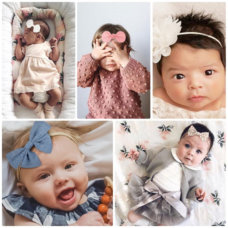 DRESHOW BQUBO Baby Girl Bows and Headbands Soft Nylon Hairbands Elastics Handmade Girls Flower Hair Accessories for Newborn Infant Toddlers Kids 10 Pack - Image 4