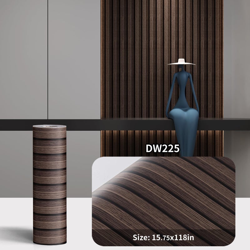Haimin Wood Grain Slat Wall Panels Peel and Stick Faux Wood Thick Wallpaper 118"x15.75" Waterproof PET & IXPE Foam Paneling (Dark Brown) - Image 2