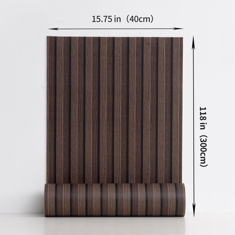 Haimin Wood Grain Slat Wall Panels Peel and Stick Faux Wood Thick Wallpaper 118"x15.75" Waterproof PET & IXPE Foam Paneling (Dark Brown) - Image 3
